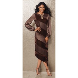 Satin Velvet Asymmetrical Maxi Dress, , large