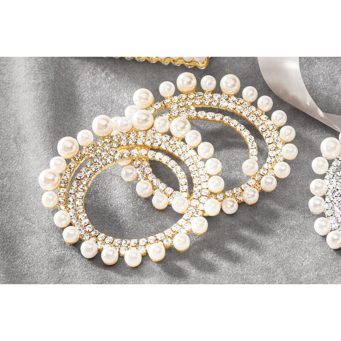 Faux-Pearl/Crystal Round Post Earrings , , large