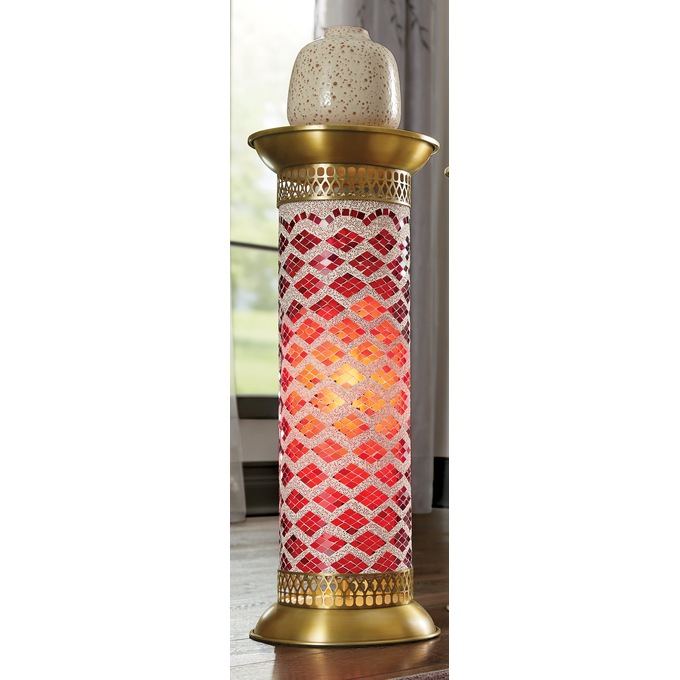 Mosaic Lit Pedestal Table, Red, large