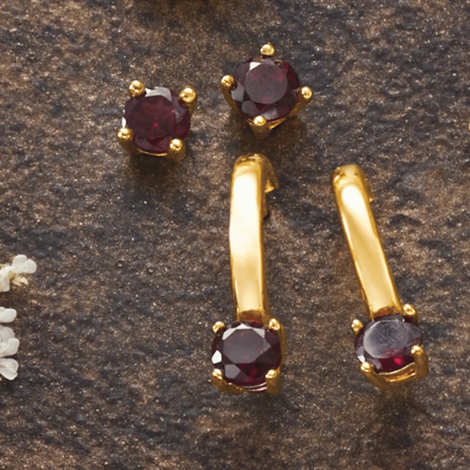 Gemstone 2-Pair Post/Hoop Set, Garnet, large
