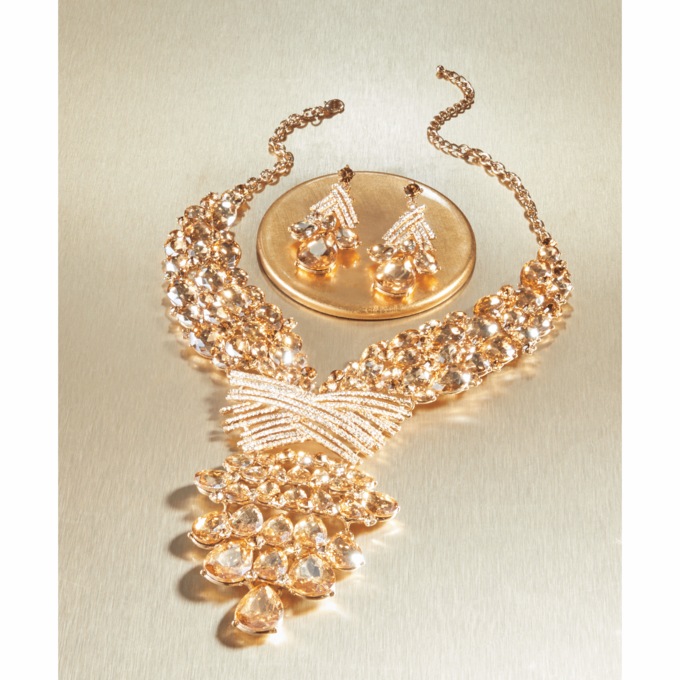 Crystal X-Bars Necklace & Earring Set, Topaz, large