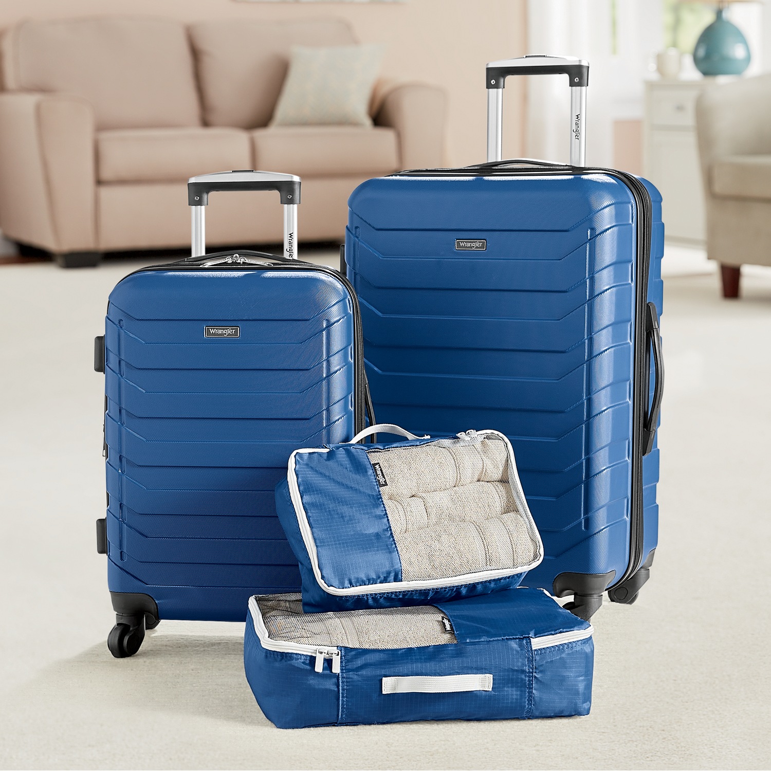 Wrangler 4Piece Luggage & Packing Cubes Set Midnight Velvet