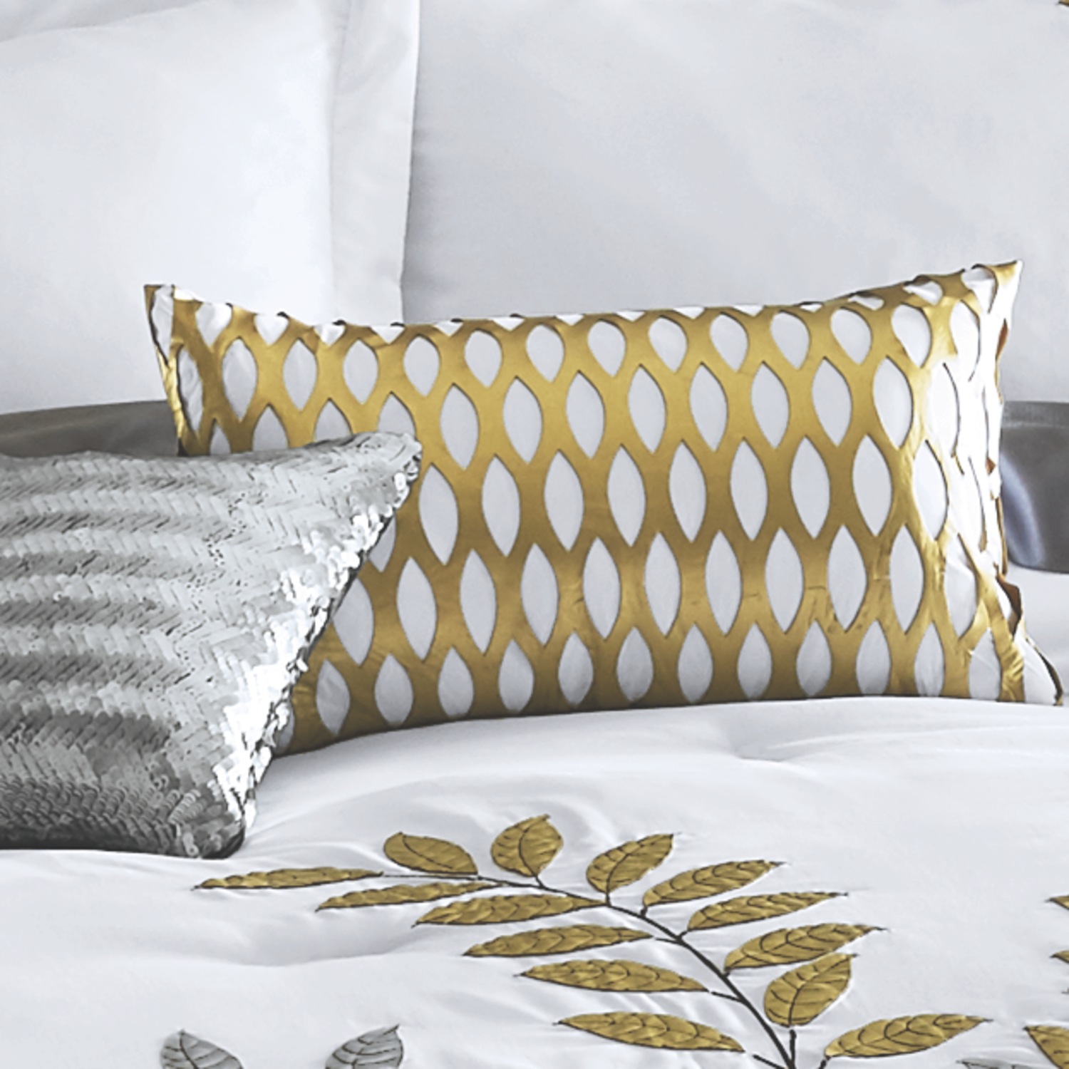 Gilded Leaf Gold Accent Pillow Midnight Velvet