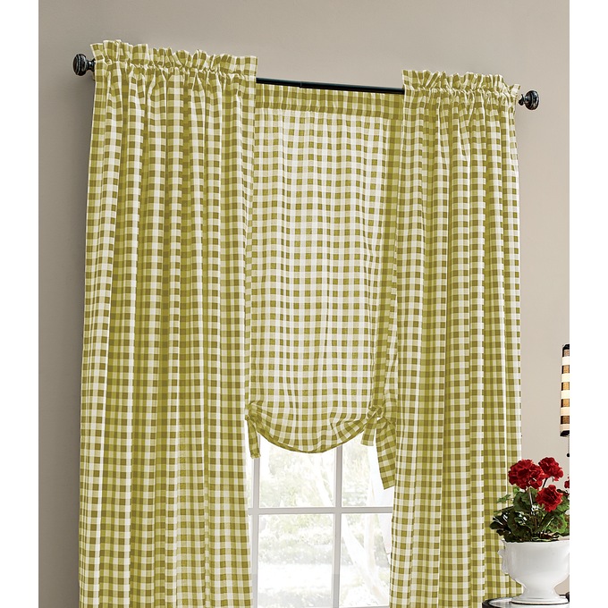 Gingham Check Window Tie Shade, , large