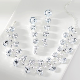 Round and Pear-Shaped Crystal Necklace &amp; Earring Set, , large