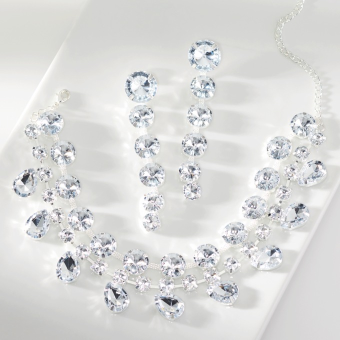 Round and Pear-Shaped Crystal Necklace & Earring Set, , large