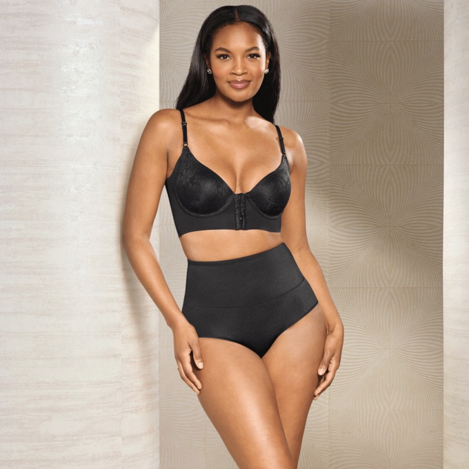 Fleur Back-Smoother Front-Close Women&rsquo;s Bra with Posture Support, Black, large