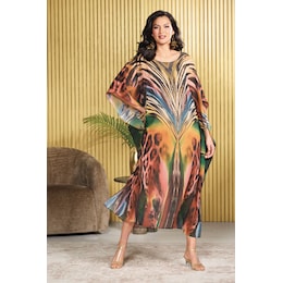Luna Sheer Embellished Long Caftan with Boat Neckline, , large