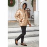 Mia Shiny Puffer Jacket with Faux-Fur Hood, Gold, large