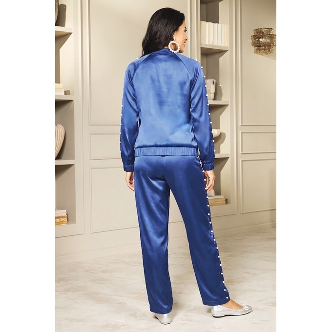 Pearla Satin Active Set for Women with Bomber Jacket and Faux-Pearl Trim, , large