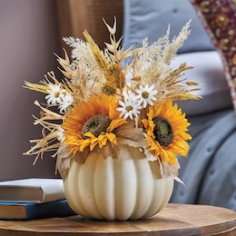 Fall Harvest Pumpkin Sunflower Floral Arrangement, , large