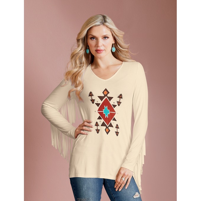 Shayanne Southwest Fringe T-Shirt, , large