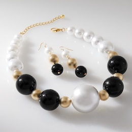 Large Faux-Pearl Necklace &amp; Earring Set, , large