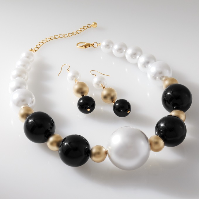 Large Faux-Pearl Necklace & Earring Set, Goldtone, large