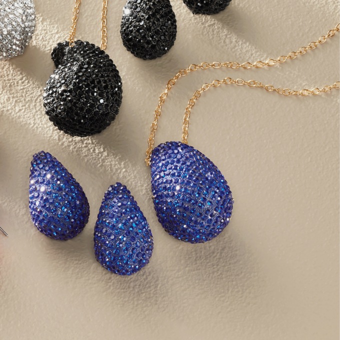 Pav&eacute; Crystal Round/Teardrop Necklace & Earring Set, Blue, large