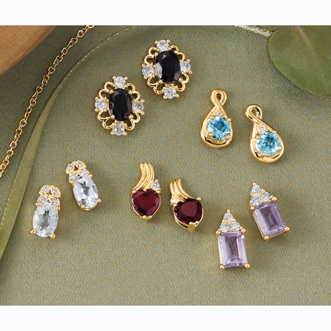 Gemz 5-Pair Gemstone Post Earring Set, , large