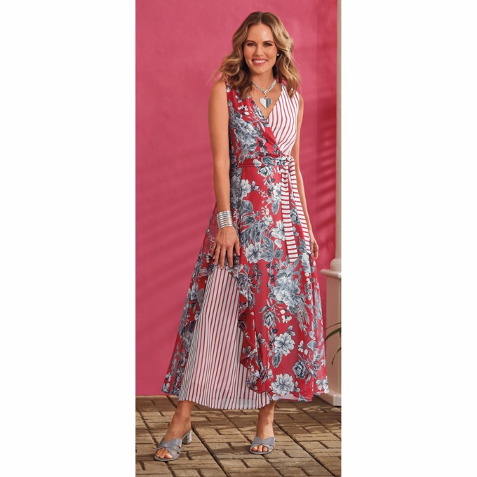 Stripey Floral Maxi Dress, , large