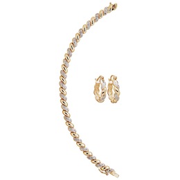 Diamond-Accented Bracelet and Hoops Set, , large