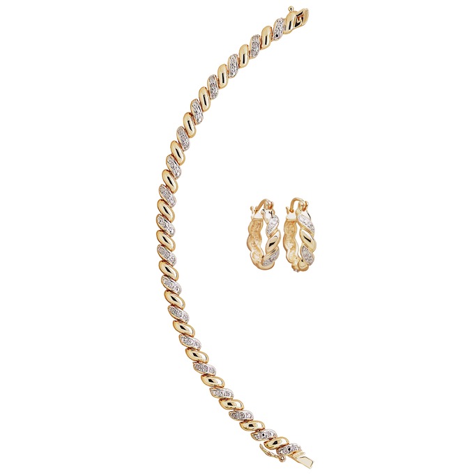 Diamond-Accented Bracelet and Hoops Set, , large