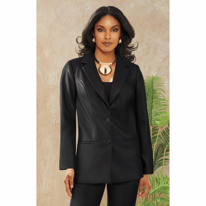 Stevee Faux-Leather Blazer, , large
