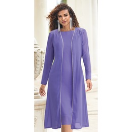 Rhinestone-Trim Flyaway Jacket Dress, , large