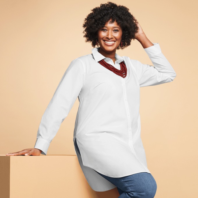 Julie Classic Button-Down Tunic, Crisp White, large