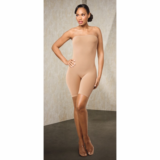 Tube-Top Strapless Bike-Short Body Stocking, , large