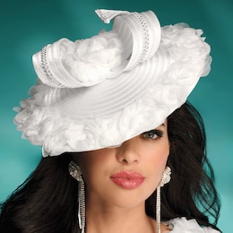 Rose Ruffle Fascinator Hat with Ribbons and Rhinestones, , large