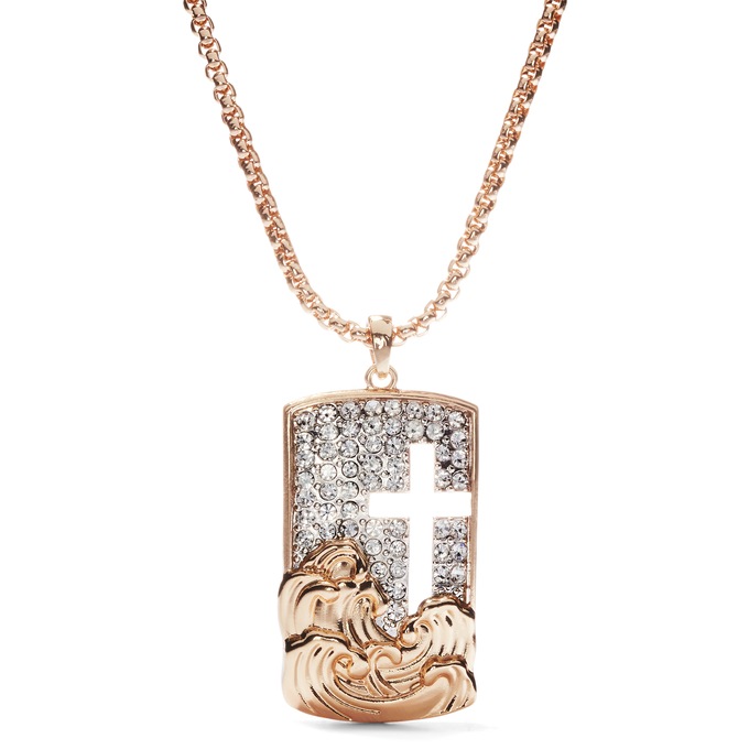 Men's Christian Through-the-Storm Pendant with Crystals & Cross Cutout, , large