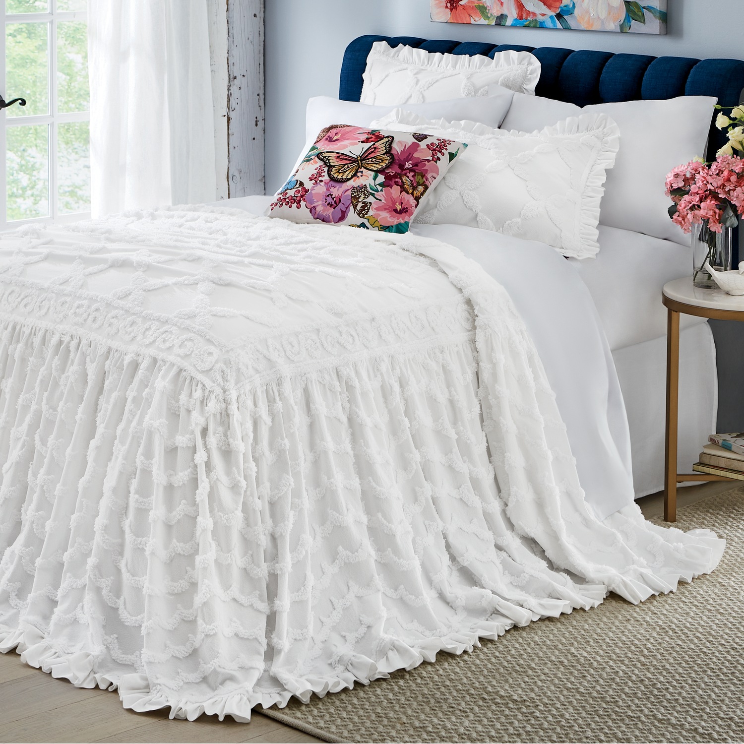 Angelica Ruffle Chenille Bedspread and Sham Midnight Velvet