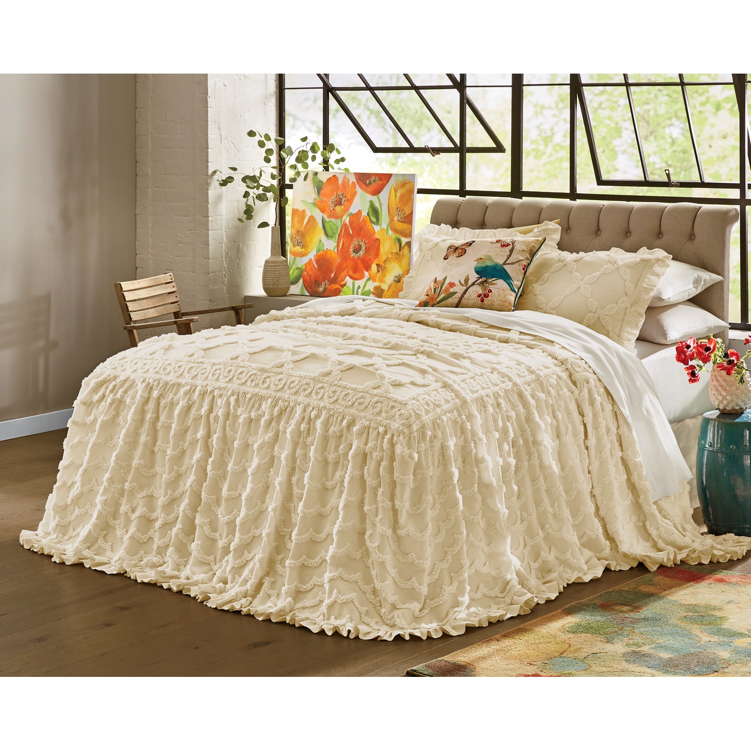 Angelica Ruffle Chenille Bedspread Midnight Velvet