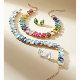 Crystal/Pear Multicolor Necklace &amp; Earrings Set, , large