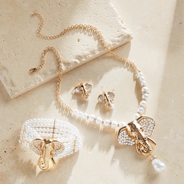 Crystal/Faux-Pearl Elephant Necklace, Bracelet &amp; Earring Set, , large