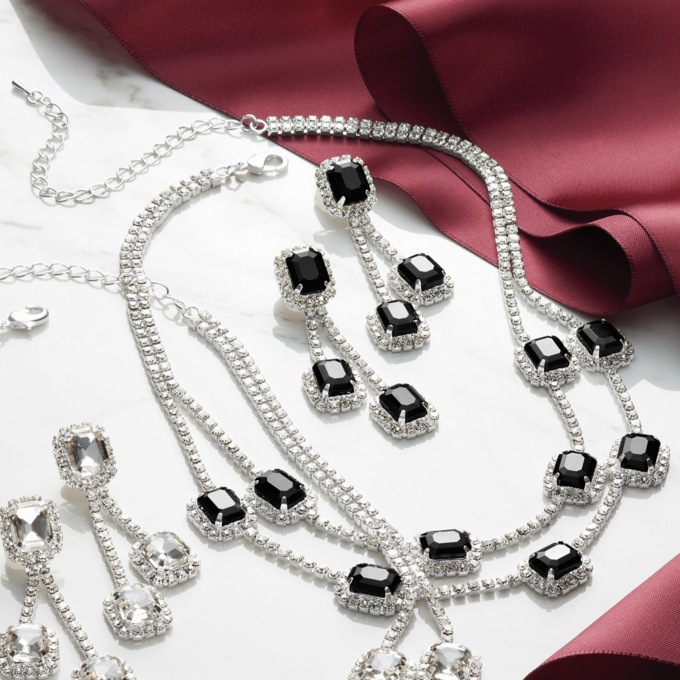 Crystal Multi-Strand Necklace & Earring Set, , large