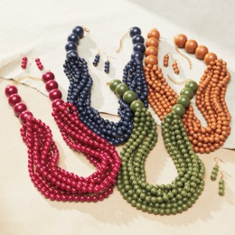 Beaded Multi-Strand Necklace and Earring Set, , large