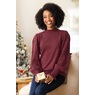 Nora Ribbed Women's Sweater with Pointelle Balloon Sleeves and Mockneck, , large