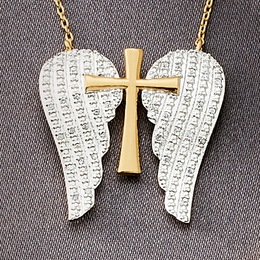 Diamond Cross and Wings Pendant, , large