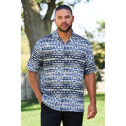 Stacy Adams Geo Stripe Men&rsquo;s Crepe Button-Down Shirt with Short Sleeves, , large