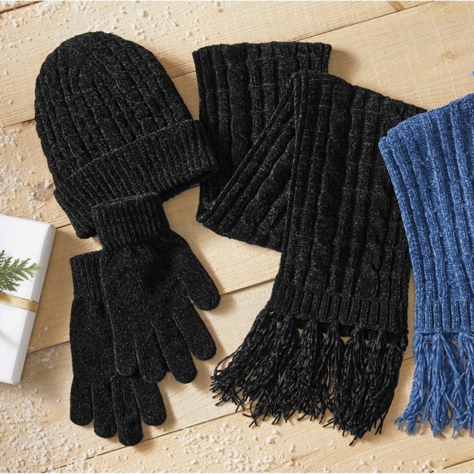 Fringe Scarf, Hat & Glove Set, , large