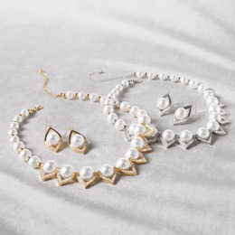 Faux-Pearl/Crystal Necklace &amp; Earring Set, , large