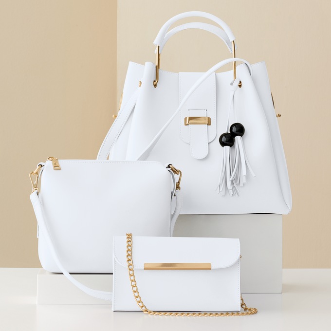 Cilia 3-Piece Satchel Set, White, large