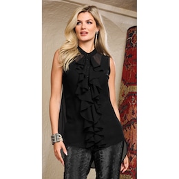 Florence Sheer Sleeveless Tunic with Cascading Ruffles and Shirt-Tail Hem, , large