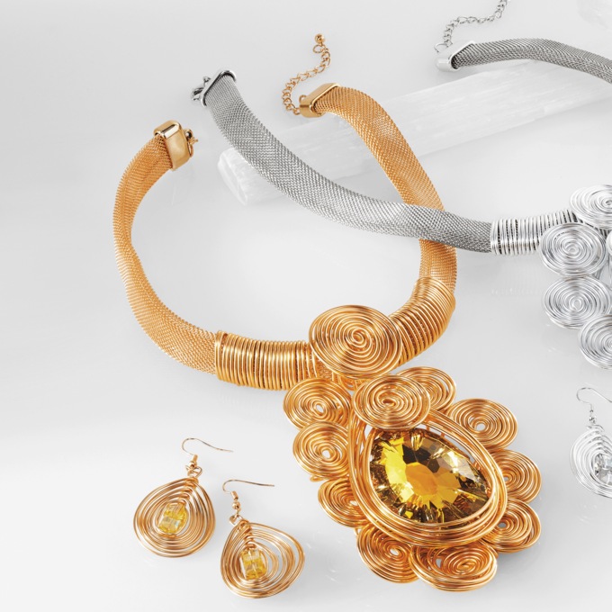 Crystal Coil Necklace & Earring Set, , large