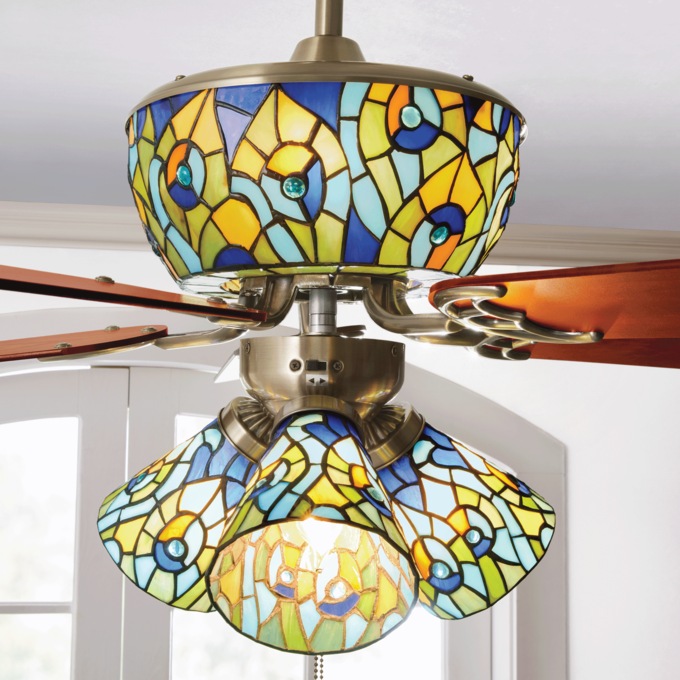 Stained Glass Peacock Ceiling Fan, , large