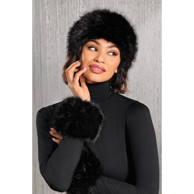 Faux Fur Earmuff and Cuff Set, , large