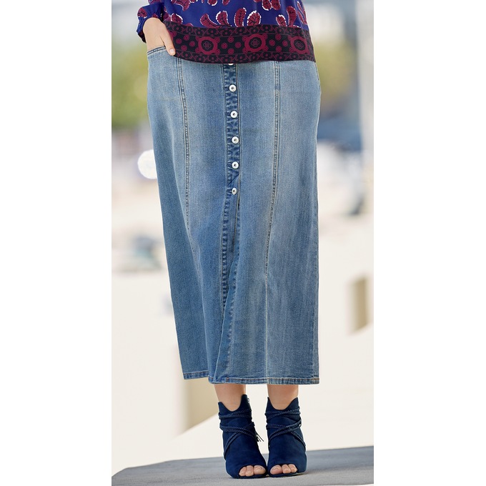 Ava Button Front Denim Skirt, , large