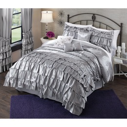 Bella Satin Ruffled 7-Piece Comforter Set and 5-Piece Window Set, , large