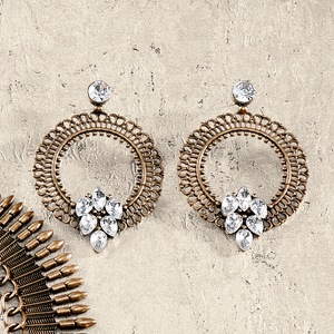 Crystal & Metal Vintage-Inspired Earrings, , large