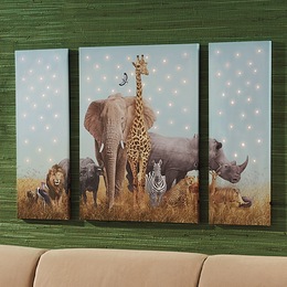 3-Piece Lit Animal Kingdom Wall Art, , large