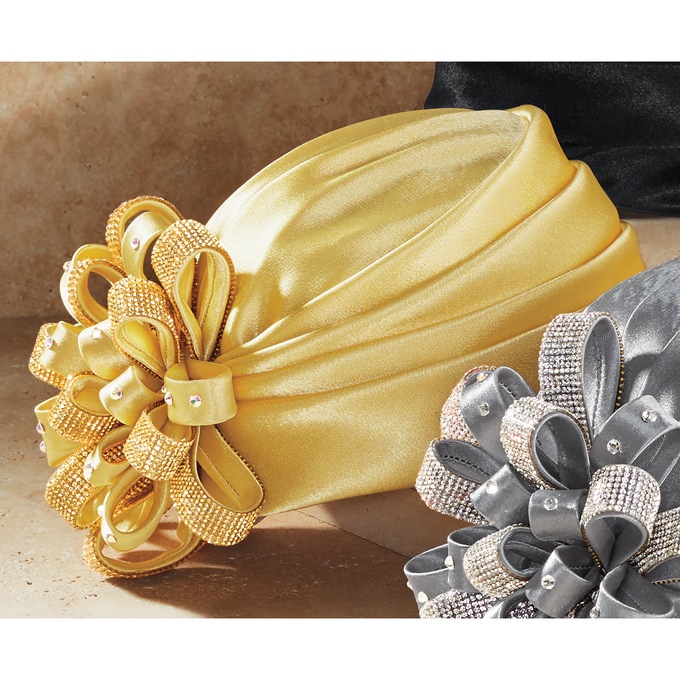 Embellished Flower Turban, , large